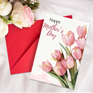 Manufacturer Hot Sale Mother's Day Greeting Card Romantic Bouquet Tulips Design Thank You Gift Card Envelope Set