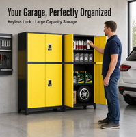 Armoire de rangement d'outils d'atelier robuste en métal avec pieds de support et serrure à code, assemblée pour garage et entrepôt