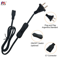 Câble d'alimentation CA C7 avec interrupteur marche/arrêt, longueur personnalisée, prise Argentine, pour appareils électroménagers, câble électrique en cuivre PVC pour lampe