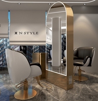 Table de coiffeur de luxe Meishi avec éclairage LED et ensemble de chaises - Miroir de coiffure au design classique