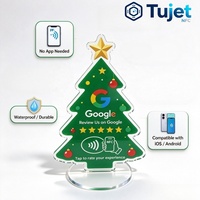 Support d'affichage en acrylique en forme de sapin de Noël avec puce NTAG213 pour avis Google NFC 13,56 MHz – Tapper pour laisser un avis client