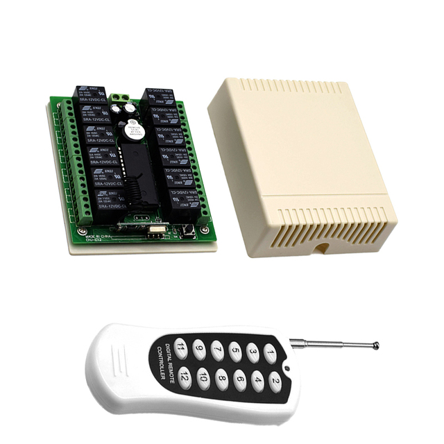 12 Channel Wireless Remote Control Switch for Motor Light 12V / 24V DC 12CH Relay Switch With RF Remote 433MHz Transmitter