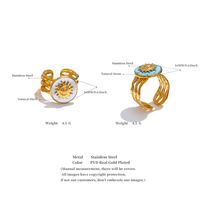 JINYOU 701 exquis coquille pierre naturelle ronde bague décorative bijoux étanche en acier inoxydable plaqué or soleil anneau creux