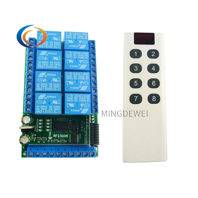 433M RF Wireless Controller EV1527 Learning Code kit DC 5V/12V/24V 8CH OOK RC Remote Control Handle Relay Board