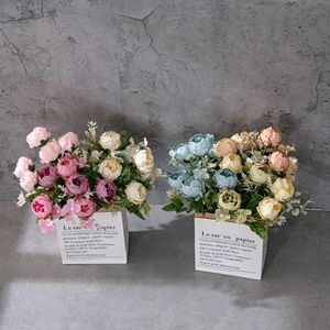CallaFloral <b>Artificial</b> <b>Peony</b> Bouquet Blue Polyester Indoor Decorative Flowers - Product Image 1