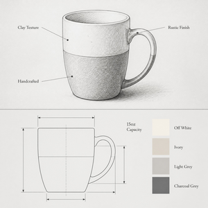 Taza <span class=keywords><strong>de</strong></span> Café <span class=keywords><strong>de</strong></span> Cerámica Grande Personalizada al por Mayor, Estilo Rústico Moderno Vintage, Color Gris Blanco, 15 oz - Product Image 2