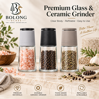 Moulin à sel et poivre en verre personnalisé avec logo, vente en gros, moulin en céramique 13,2 cm, gris clair, noir anthracite, beige chaud, cuisine Bolong