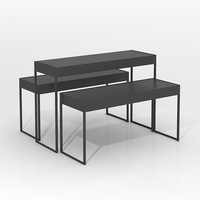 Ensemble de 3 tables d'exposition imbriquées à cadre métallique doré, plateau rectangulaire blanc, présentoir à étages pour boutique