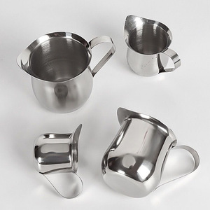 Ensemble de mini-pichets à lait en acier inoxydable, 4 pièces, ronds avec bec verseur pour la préparation du café, latte art, expresso - Product Image 4