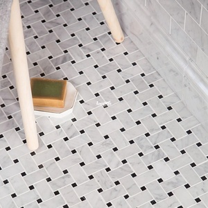 Carrara White Mix Black Basketweave Art Mármol Mosaico Azulejo Edificio de oficinas <span class=keywords><strong>Piso</strong></span> de apartamento Mármol blanco - Product Image 4