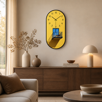 Jam Dinding Seni Dekoratif PVC HD Warna-warni dengan Desain Kuning dan Biru untuk Ruang Tamu