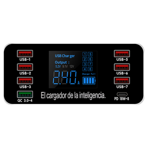 Estación de carga de pared inteligente y rápida, 8 puertos USB, 3,0 tipo C PD, 18W, con pantalla LED - Product Image 6