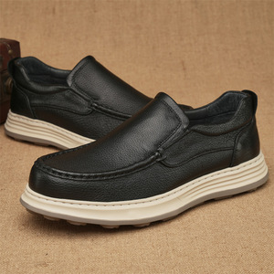 Men Genuine Leather Loafers Cow Leather <b>Round</b> <b>Toe</b> Low <b>Heel</b> Rubber Outsole Pigskin Lining Light Weight Walking Shoes - Product Image 2