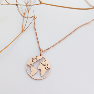Nuove Donne di Disegno Accessorio Del <span class=keywords><strong>Mondo</strong></span> Mappa Collana Con <span class=keywords><strong>Ciondolo</strong></span> a forma di Cuore In Acciaio Inox Gioielli - Product Image 2