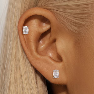 Pendiente de tuerca de moissanita ovalada de 5*7mm, color D, plata de ley S925, oro blanco, cabeza plana, con certificado - Product Image 2