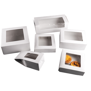 Boîte à gâteaux pâtisserie en carton blanc de qualité alimentaire, Logo personnalisé OEM, cadeau d'anniversaire avec fenêtre transparente - Product Image 6