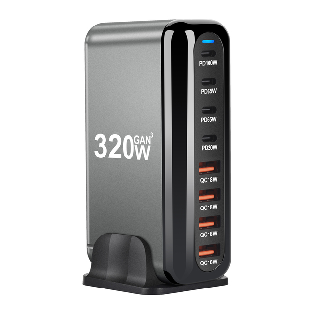 Hunda New Arrival 4c+4a 320w Usb C Gan Charging Station 8-port Usb C Fast Charging Station With 100w Pd/65w Pd Fast Charger