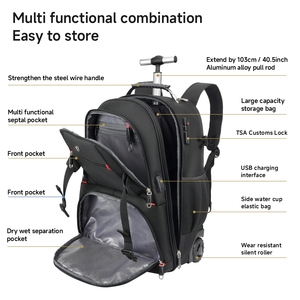 Borsone sottovuoto con ruote da 60L borsone da viaggio <span class=keywords><strong>idrorepellente</strong></span> con <span class=keywords><strong>zaino</strong></span> a rulli airbag <span class=keywords><strong>zaino</strong></span> svizzero - Product Image 6