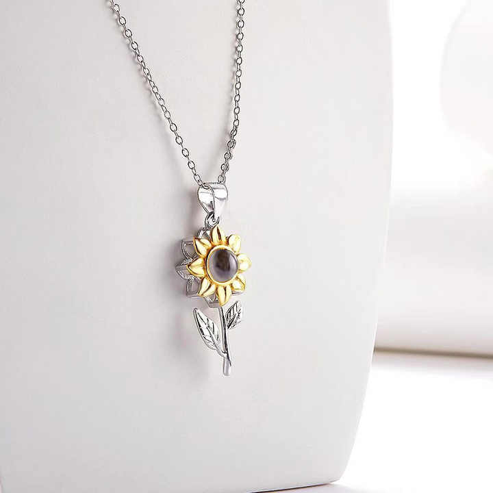 Fine Silver Jewelry Photo Projection Necklaces Gold Plated Sunflower 100 Language I Love You Necklace Pendant for Women