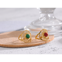 JINYOU – bague en pierre naturelle rouge en acier inoxydable, bague à ouverture géométrique de couleur or exquise, 508