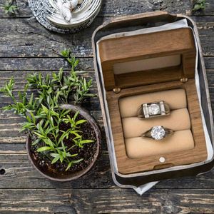 Anniversary Gift Engagement Wedding Ceremony Eco-Friendly Polished Double Square Wooden Walnut Ring <b>Box</b> - Product Image 3