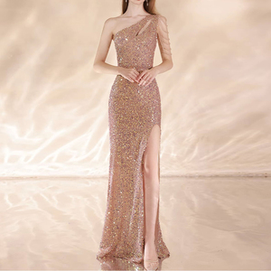 Robe de soirée de luxe 2025, style élégant personnalisé, épaules dénudées, taille naturelle, écologique, avec ourlet à volants et fente, motif festif - Product Image 1