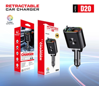 Chargeur rapide pour voiture, station de charge pour téléphone, 4 en 1, affichage numérique LED, 2 câbles rétractables, type C, chargeur de voiture portable pour iPhone 16