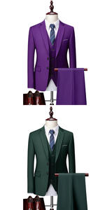 Ensemble de costume trois pièces pour homme de haute qualité, coupe ajustée, couleur unie, pour le bureau, grandes tailles - Product Image 4