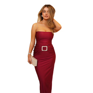 Wholesale Summer <strong>Fashion</strong> <strong>Bright</strong> Diamond Suspender Backless Splicing Natural Waist Regular Fit Satin Plain Dyed - Product Image 4