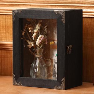 Wooden <b>Shadow</b> <b>Box</b> 25.4x20x12cm With Glass Front For Dried Flowers And Photos Desktop Display Case - Product Image 3