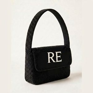 Handmade Washable Rectangular Handbag with Polyester Embroidery Glass Beads Dice & Cards Pattern - Product Image 1
