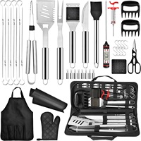 Ensemble d'outils de barbecue en acier inoxydable, 31 pièces, avec poignée tubulaire large, étui de transport zippé, pour grillades et cuisson, écologique