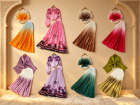 Ensemble décontracté 2 pièces pour femme : Blouse tendance à manches lanternes et jupe fendue taille haute