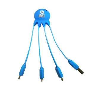 Regalo promocional Forma personalizada 2D/3D PVC suave Forma de pulpo llavero cable de datos de carga 4 en 1 cable de carga con logotipo