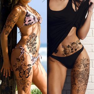 Tatuaggi temporanei per donne adulti, adesivi impermeabili per il trucco realistico delle gambe dei fiori - Product Image 1