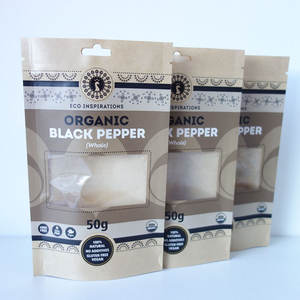 Pochette en papier Kraft noir avec fenêtre, 1 pc, de qualité alimentaire, fermeture éclair, cloche, graines de poivre, sac pour piment avec fenêtre - Product Image 6