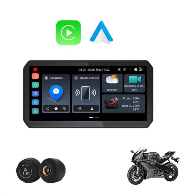 New Android Motorcycle GPS Navigation TouchScreen 6.1 Inch Supports 4G Network Waterproof IP67 WithTPMS Dual Cameras