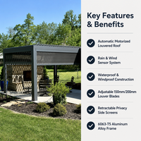 Pergola motorisée automatique à lames orientables en aluminium avec capteur pluie-vent, imperméable, pour patio, jardin, villa, usage commercial