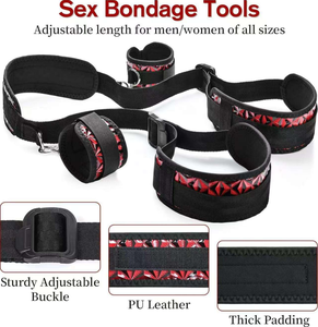 緊急セール！セックスボンデージBDSMキット拘束具セット、手錠、調節可能なネックストラップ、脚＆手錠、SMセックストイ、カップル向け - Product Image 3