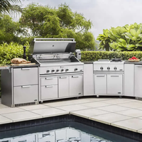 Armoires murales de cuisine industrielles modernes en acier inoxydable avec évier, charnières et glissières de tiroir pour villa, jardin extérieur et ensemble barbecue