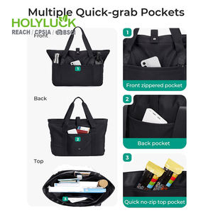 Vente en gros grand sac fourre-tout à pli uni sac à provisions sac à main léger à fermeture éclair grands sacs à bandoulière vierges avec logo personnalisé - Product Image 2