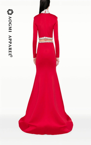 Haute Couture Ladies Maxi <strong>Dress</strong> <strong>Wool</strong> Taffeta Fabric Anti-Wrinkle Breathable Trumpet/Mermaid Silhouette <strong>Long</strong> <strong>Sleeves</strong> Elastic - Product Image 5