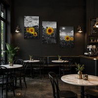 Lot de 3 tableaux encadrés tournesol sur toile, cadre noir, couleurs sélectionnées noir blanc jaune, triptyque floral, décoration moderne