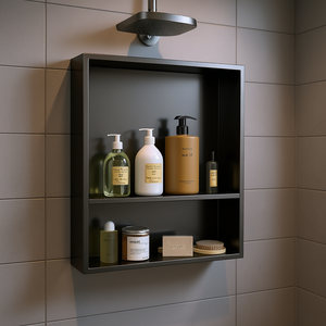 Niche de douche en acier inoxydable 21 x 17, double étagère, noir canon de fusil, support mural pour rangement de salle de bain - Product Image 2