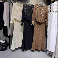 Ensemble deux pièces en tricot crocheté orné de perles élégant et haut de gamme SR2544 pour femmes, été, anti-rides, perles complexes, polyvalent