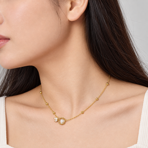 สร้อยคอจี้เพทายสแตนเลสสตีล สีทองและสีเงิน ชุบทอง 14K แบบสุญญากาศ ขนาด 43+5 ซม. - Product Image 3