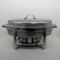Plat à chafing ovale moderne en acier inoxydable avec couvercle, brûleur à alcool, revêtement poudré de qualité alimentaire, capacité de charge robuste de 300 kg/m