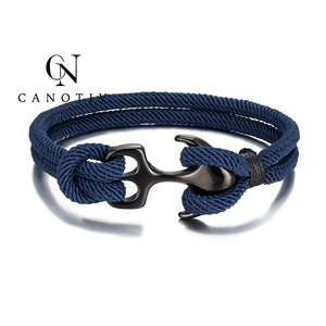 Offre Spéciale <span class=keywords><strong>marin</strong></span> crochet hommes Bracelets bijoux haut Milan corde <span class=keywords><strong>noir</strong></span> ancre Bracelet - Product Image 2
