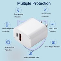 Cargador de Teléfono Personalizado al por Mayor, Enchufe Estadounidense/Británico/Europeo, Cargador Rápido de 20 W con Doble Puerto A+C, Adaptador de Cargador de Teléfono con Certificación FCC QC 3.0