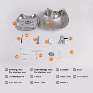 Fontaine à eau pour animaux de compagnie en acier inoxydable 3L, distributeur d'eau automatique pour chats, filtration circulante, abreuvoir pour chats et chiens d'intérieur - Product Image 5
